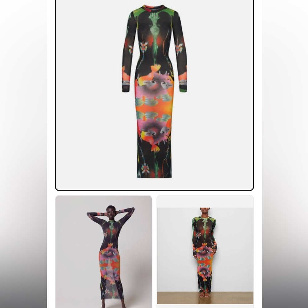 SKIMS Black and Orange Bodycon Long Sleeve Dress